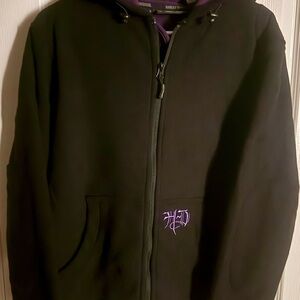 Harley-Davidson Black and Purple Softshell Hoodie Jacket. Purple Lined. Size Lge